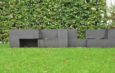 objecten in tuin, strakke blokken, 3D 