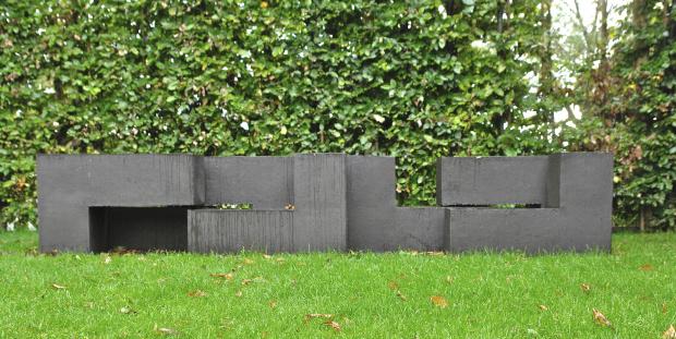 objecten in tuin, strakke blokken, 3D 