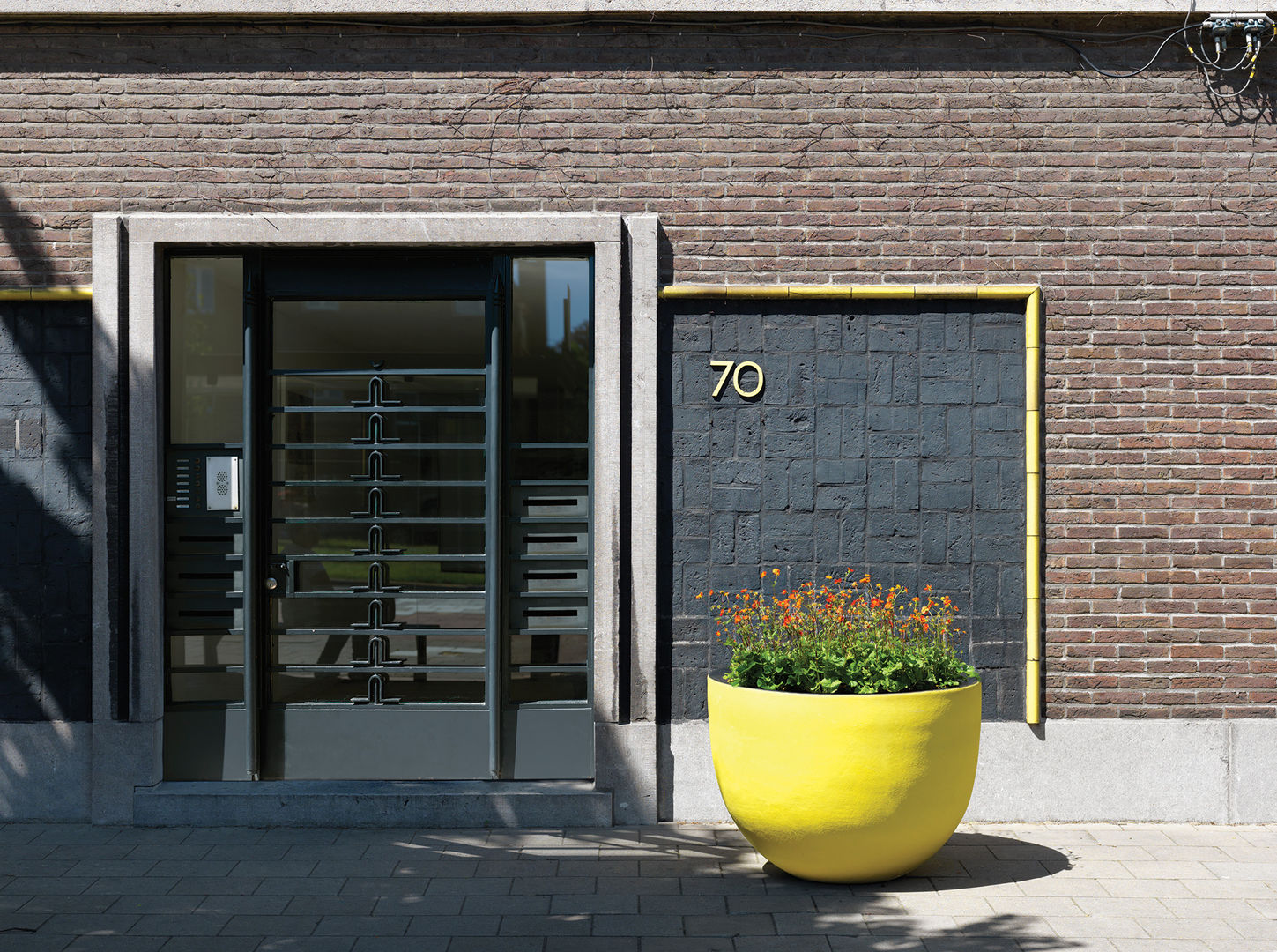 platenbak van domani geel voor gevel huis 